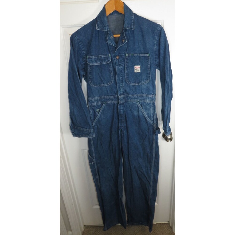VTG Pointer Brand Denim Jean Coveralls Long Sleeve Workwear 30/32 Waist USA 70s
